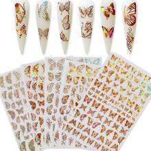 Ultra-thin bronzing Butterfly Nail stickers 3D Nail Sticker Adhesive Stickers Laser Gold Silver Nail Art Decals 2024 - buy cheap