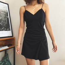 MRMT 2022 Brand New Women's Dress V-necktie Small Black Dress for Female Slender Wrinkle Irregular Sleeveless Sling Dress 2024 - buy cheap