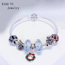 XIAOYI jewelry-pulsera con abalorios de muñeco de nieve, pulsera de ambiente navideño azul para regalo de novia, s925, 100% 2024 - compra barato