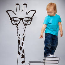 Мультяшная голова жирафа со стеклянными ресницами, настенная наклейка, детская комната, большой жираф, Африка, фотография, диван, винил 2024 - купить недорого
