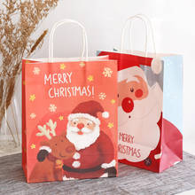 10 шт милый Рождественский подарочный бумажный мешок портативный печенья конфеты выпечки упаковочные сумки 2019 рождественские хозяйственные сумки с ручкой 2024 - купить недорого