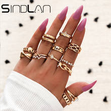 Sindlan conjunto de anéis de dedo de cristal, 12 peças boho dourado para mulheres charme clássico oco coração suave infinito joias da moda para meninas 2024 - compre barato