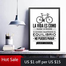 Vida espanhola citação arte da parede quadros lona vida é como uma bicicleta espanhol decoração da parede para cartazes decoração do quarto estético 2024 - compre barato