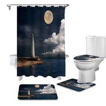 Lighthouse View At Night Waterproof Bath Shower Curtain Rug Set Non-slip Bath Mat Toliet Cover Polyester Shower Curtain 2024 - buy cheap