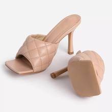 2020 женские сандалии с квадратным носком; Обувь из натуральной кожи со стразами; Лидер продаж; Летние шлепанцы на высоком каблуке; Размер 42 2024 - купить недорого