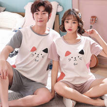 Summer Pijama Knitted Cotton Couple Pajamas Set Short Sleeve Round Neck Cartoon M-4XL Sleepwear Lovers Pyjama Homewear 2024 - buy cheap
