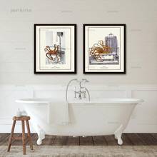 Surreal polvo vintage gótico steampunk parede, posteres e impressões engraçadas polvo tela de pintura imagens banheiro arte de parede decoração 2024 - compre barato