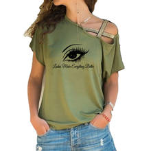 Linda camiseta feminina salão de beleza, camiseta feminina arte irregular skew estilo bandagem cruzada tops 2024 - compre barato