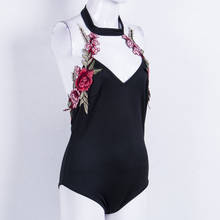 Mono con cuello de pico bordado para mujer, body Sexy negro con cuello Halter sin mangas, mono con Espalda descubierta, ropa para discoteca 2024 - compra barato