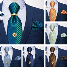 Conjunto de corbatas de seda para hombre, corbata de cuello de lujo a cuadros azul azulado, anillo dorado, tachuela, regalo, DiBanGu, 100% 2024 - compra barato