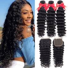 Cynosure Deep Wave Human Hair Bundles With Closure Remy Brazilian Hair Weave 3 Bundles With 4x4 Closure 2024 - buy cheap