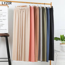 LYZCR-pantalones de seda de hielo para mujer, Pantalón ancho de cintura alta, holgado, de punto, gris, Kahki, Lge, Primavera, 2021 2024 - compra barato