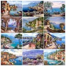 PhotoCustom Harbor Scenery Paint By Numbers Kits DIY 60x75cm Oil Painting By Numbers On Canvas Seascape Frameless Home Decor 2024 - buy cheap