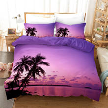 Juego de cama púrpura con dibujo de nube al atardecer para niña, edredón Individual Doble romántico, funda de playa de mar, ropa de cama con estampado 3D 2024 - compra barato