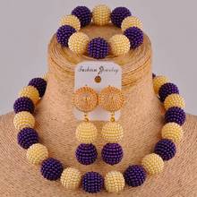 Conjunto de joyas de boda para novia nigeriana, conjunto de joyería de perlas de imitación, púrpura y champán, africano, moda nueva, AZ-60 2024 - compra barato