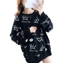 Zuolunouba New Spring And Autumn Thin Section Long-sleeved Graffiti Women Pullover Loose Lazy Wind Trend Cotton Liner Sweatshirt 2024 - buy cheap