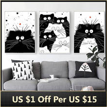 Póster impreso en lienzo, pintura Modular, arte de pared, nórdico, negro, blanco, Gato Kawaii, Animal, citas, imagen, Fondo de cabecera, decoración del hogar 2024 - compra barato