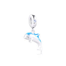 Pingente brilhante de golfinho 2020, joias para pulseira compatível com joias de cristal femininas, berloques de prata esterlina 925 2024 - compre barato