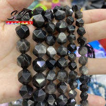 Cor de prata natural obsidian contas redondas facetadas pedra solta contas 6 8 10 mm para fazer jóias diy pulseiras acessórios 15" 2024 - compre barato