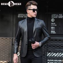 Brand Sheepskin Men Genuine Leather Blazer Spring Autumn Single Breasted Party Business Suit Jacket Wine Red Casual Outerwear 2024 - buy cheap