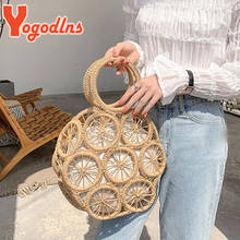 Yogodlns bolsas femininas de palha trançada, ocas, redondas, bolsa de mão, casual, para praia, verão 2024 - compre barato