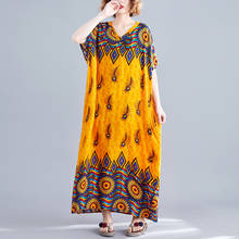 Vestido largo de verano para mujer, moda informal Bohemia con cuello en V, manga corta, estampado amarillo, Vestido africano Maxi 2024 - compra barato