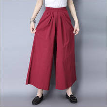 spring ankle-length wide leg pants solid color large size loose cotton linen elastic waist trousers women casual skirt pant 2024 - buy cheap