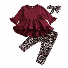 New 3Pcs Toddler Kids Leopard Clothing Set Baby Girls Tops Dress Leopard Pants Legging Outfits Clothes 2024 - buy cheap