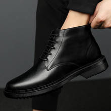 Zapatos de piel auténtica para Hombre, calzado cálido de felpa, botas de invierno, color negro 2024 - compra barato