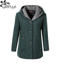 Uhytgf casacos femininos de lã com capuz, casaco solto, tamanhos grandes 5xl para primavera e outono 1053 2024 - compre barato