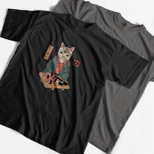 COOLMIND 100% cotton short sleeve sushi cat print men T shirt casual loose summer men tshirt cool cat funny tshirt mens tees 2024 - купить недорого