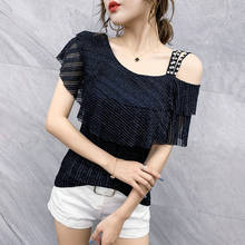 Camiseta con hombros descubiertos para mujer, ropa Sexy ajustada con volantes, estilo coreano, color negro, blanco y rojo, #5909 2024 - compra barato