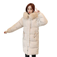 Middle length down cotton padded jacket 2020 winter new loose women parka solid long sleeve zipper hooded fur collar female W46 2024 - buy cheap