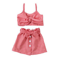 Ropa de verano para bebés, chaleco a cuadros para niños pequeños, Tops cortos, falda de faja, traje, 2 uds., 2020 2024 - compra barato