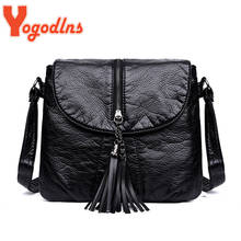 Yogodlns Vintage Black Shoulder Bag Soft PU Leather Crossbody bag Tassel Decor Messenger Bag Luxury Handbag Designer Lady Purse 2024 - buy cheap