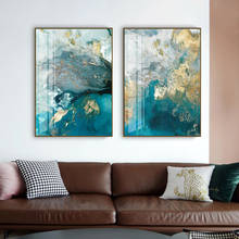 Abstrato azul dourado renderização pintura da lona aquarela posters imprime arte da parede imagem para sala de estar decoração da parede cuadro 2024 - compre barato