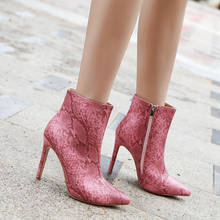 Botas de tornozelo femininas da cor-de-rosa, sapatos sensuais de inverno com ponta fina, salto alto, com zíper, novo, 2020 2024 - compre barato