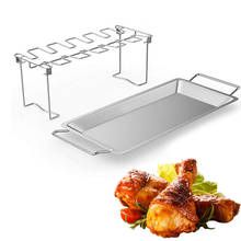 Frango asa perna rack para grill fumante forno de aço inoxidável vertical torrador suporte churrasco seguro acessórios 2024 - compre barato