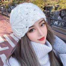 Beret hat women bonnets Ethnic style handmade knitted woolen cap women's autumn and winter retro elegant flower Beanie warm cap 2024 - buy cheap