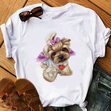 Camiseta com estampa de cachorro do minissol, camiseta feminina fofa de verão, estampa de anjo e harajuku 2020 2024 - compre barato