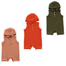 Infant Solid Ribbed Romper Baby Girl Boy Sleeveless Button Closure Hooded Playsuit (Orange, Army Green, Light Pink) 2024 - buy cheap