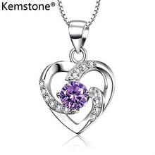 Kemstone White Purple Blue Cuibc Zirconia Copper Silver Plated Hollow-out Heart Pendant Necklace Jewelry Gift for Women 2024 - buy cheap