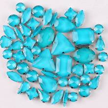 Silver claw settings 50pcs/bag shapes mix  jelly candy Blue zircon glass crystal sew on rhinestone for garment shoes bags diy 2024 - buy cheap
