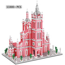11000P + всемирно известная вьетнамская интернетовая знаменитость архитектура «сделай сам» бриллиантовое здание фотография розовая церковная кирпичная детская игрушка подарок 2024 - купить недорого
