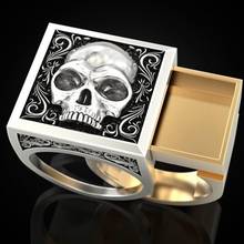 Unique Design Two Tone Punk Silver Color Skull Ring Gold Color Secret Compartment Casket Anniversary Gift Ring Hip Hop Jewelry 2024 - buy cheap