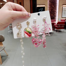 2020 New fashion personality five-pointed star heart long acrylic earrings for women trendy pearl tassel earrings senior jewelry 2024 - buy cheap