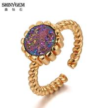 ShinyGem модное кольцо с натуральным кристаллом 11*11 мм, роскошное очаровательное золотое покрытие, цветы, в форме винта, Geode, драгоценный камень, кольцо для женщин 2024 - купить недорого