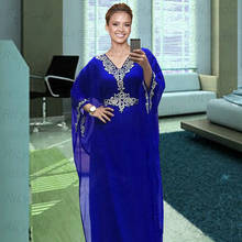 Royal Blue Chiffon Kaftan Evening Dresses With Beaded Crystal Long Formal Special Occasion Dress Prom Party Gown Plus Size 2024 - buy cheap
