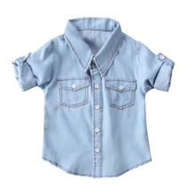 Solid Color Tops Children Kids Boy Long Sleeve Denim Girl Blouses Clothing Spring Autumn Baby Girls Jeans Shirts New 2024 - buy cheap