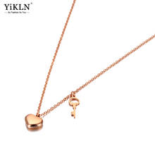 Yikln gargantilha corrente estilosa de aço inoxidável, coração e chaveiro, pingente de colares em ouro rosa, gargantilha colar para mulheres yn20058 2024 - compre barato